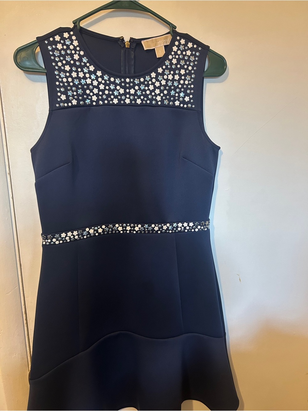 Michael Kors Navy Sleeveless Jewel-Embellished A-Line Dress Size S